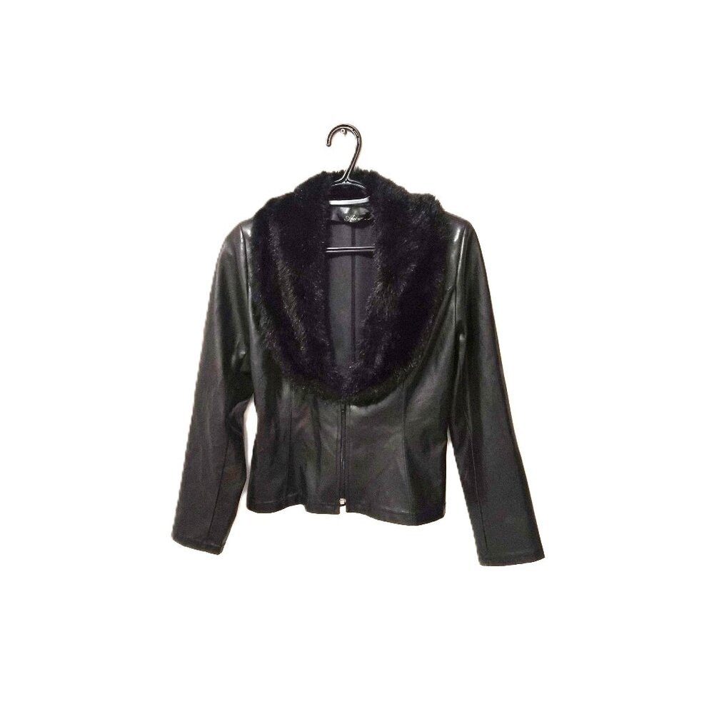 Vintage An'ge Paris Faux Leather & Faux Fur Jacket France Y2K Matrix Minimalist